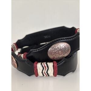 Tony Lama Brighton Silver Buckle Black Concho Leather Belt 32” Southwestern NWT